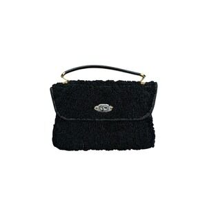 Vintage 1960s Black Carpet Bag By Jerry Terrence Leather Handle Strap